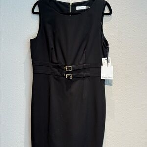 Calvin Klein Black Double-Belted Midi Dress